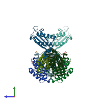 PDB entry 5bsi coloured by chain, side view.