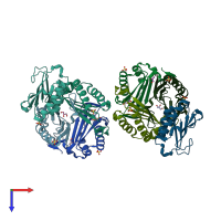 PDB entry 5bsi coloured by chain, top view.