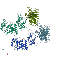 PDB entry 5bug coloured by chain, front view.