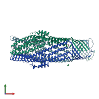 PDB entry 5bun coloured by chain, front view.