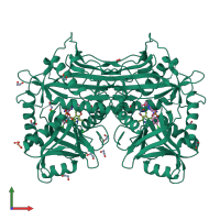 Homo dimeric assembly 1 of PDB entry 5bwv coloured by chemically distinct molecules, front view.