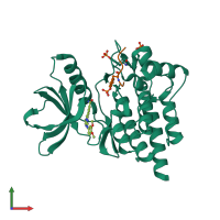 Hetero dimeric assembly 1 of PDB entry 5c26 coloured by chemically distinct molecules, front view.