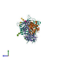 PDB entry 5cd5 coloured by chain, side view.