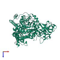 Monomeric assembly 1 of PDB entry 5cew coloured by chemically distinct molecules, top view.