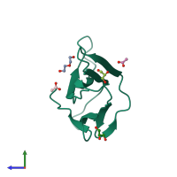PDB entry 5cka coloured by chain, side view.