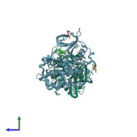 PDB entry 5clp coloured by chain, side view.