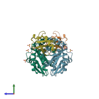 PDB entry 5cra coloured by chain, side view.