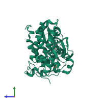 Monomeric assembly 1 of PDB entry 5csv coloured by chemically distinct molecules, side view.