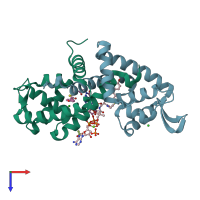 PDB entry 5cyv coloured by chain, top view.