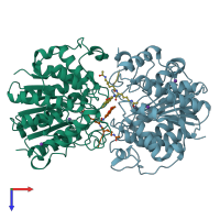 PDB entry 5d1d coloured by chain, top view.