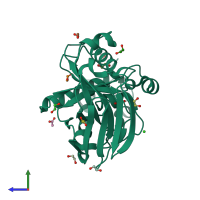 PDB entry 5d2f coloured by chain, side view.