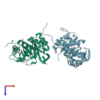 PDB entry 5d37 coloured by chain, top view.