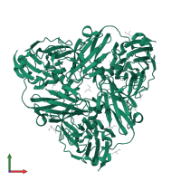 Copper-containing nitrite reductase in PDB entry 5d4j, assembly 1, front view.