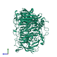 Copper-containing nitrite reductase in PDB entry 5d4j, assembly 1, side view.