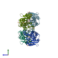 PDB entry 5d4u coloured by chain, side view.