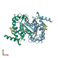 PDB entry 5d69 coloured by chain, front view.