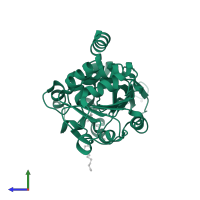 NAD-dependent protein deacetylase sirtuin-3, mitochondrial in PDB entry 5d7n, assembly 4, side view.