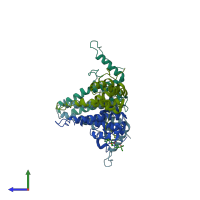 PDB entry 5d7y coloured by chain, side view.