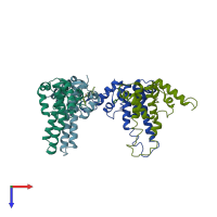 PDB entry 5d7y coloured by chain, top view.