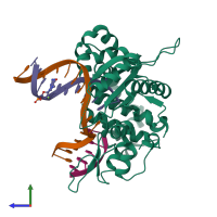 PDB entry 5db6 coloured by chain, side view.