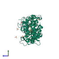 PDB entry 5ddf coloured by chain, side view.