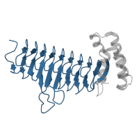 The deposited structure of PDB entry 5dem contains 6 copies of CATH domain 2.160.10.10 (UDP N-Acetylglucosamine Acyltransferase; domain 1) in Acyl-[acyl-carrier-protein]--UDP-N-acetylglucosamine O-acyltransferase. Showing 1 copy in chain A.