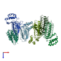 PDB entry 5dem coloured by chain, top view.
