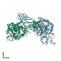 PDB entry 5dez coloured by chain, front view.