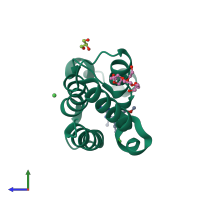 PDB entry 5dfc coloured by chain, side view.