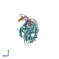 PDB entry 5dg0 coloured by chain, side view.