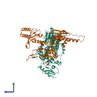 PDB entry 5dmq coloured by chain, side view.