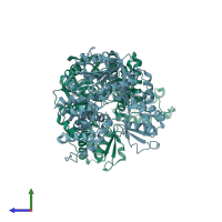 PDB entry 5do0 coloured by chain, side view.