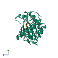 PDB entry 5dos coloured by chain, side view.