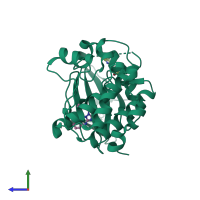 Monomeric assembly 1 of PDB entry 5dpv coloured by chemically distinct molecules, side view.