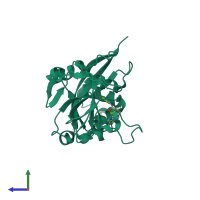 Monomeric assembly 3 of PDB entry 5dsy coloured by chemically distinct molecules, side view.