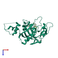 Monomeric assembly 3 of PDB entry 5dsy coloured by chemically distinct molecules, top view.