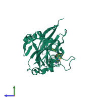 Monomeric assembly 4 of PDB entry 5dsy coloured by chemically distinct molecules, side view.