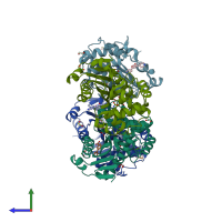 PDB entry 5dtk coloured by chain, side view.