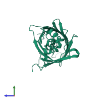 Green fluorescent protein in PDB entry 5dty, assembly 1, side view.