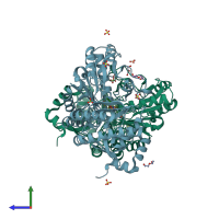 PDB entry 5e3k coloured by chain, side view.