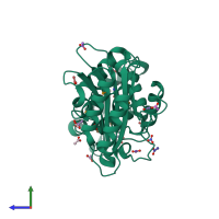 PDB entry 5e43 coloured by chain, side view.