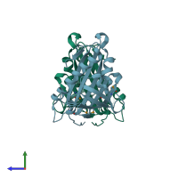 PDB entry 5e46 coloured by chain, side view.