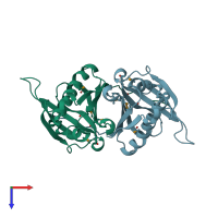 PDB entry 5e46 coloured by chain, top view.