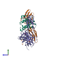 PDB entry 5e4e coloured by chain, side view.