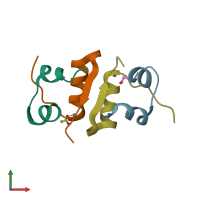 PDB entry 5e7w coloured by chain, front view.