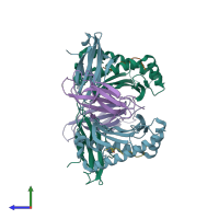 PDB entry 5e8o coloured by chain, side view.