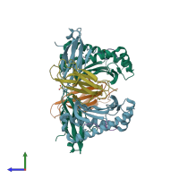 PDB entry 5e8p coloured by chain, side view.