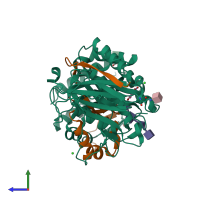 PDB entry 5e97 coloured by chain, side view.