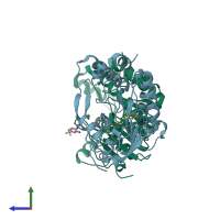 PDB entry 5e9q coloured by chain, side view.