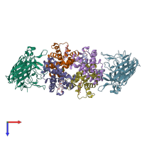 PDB entry 5ee4 coloured by chain, top view.